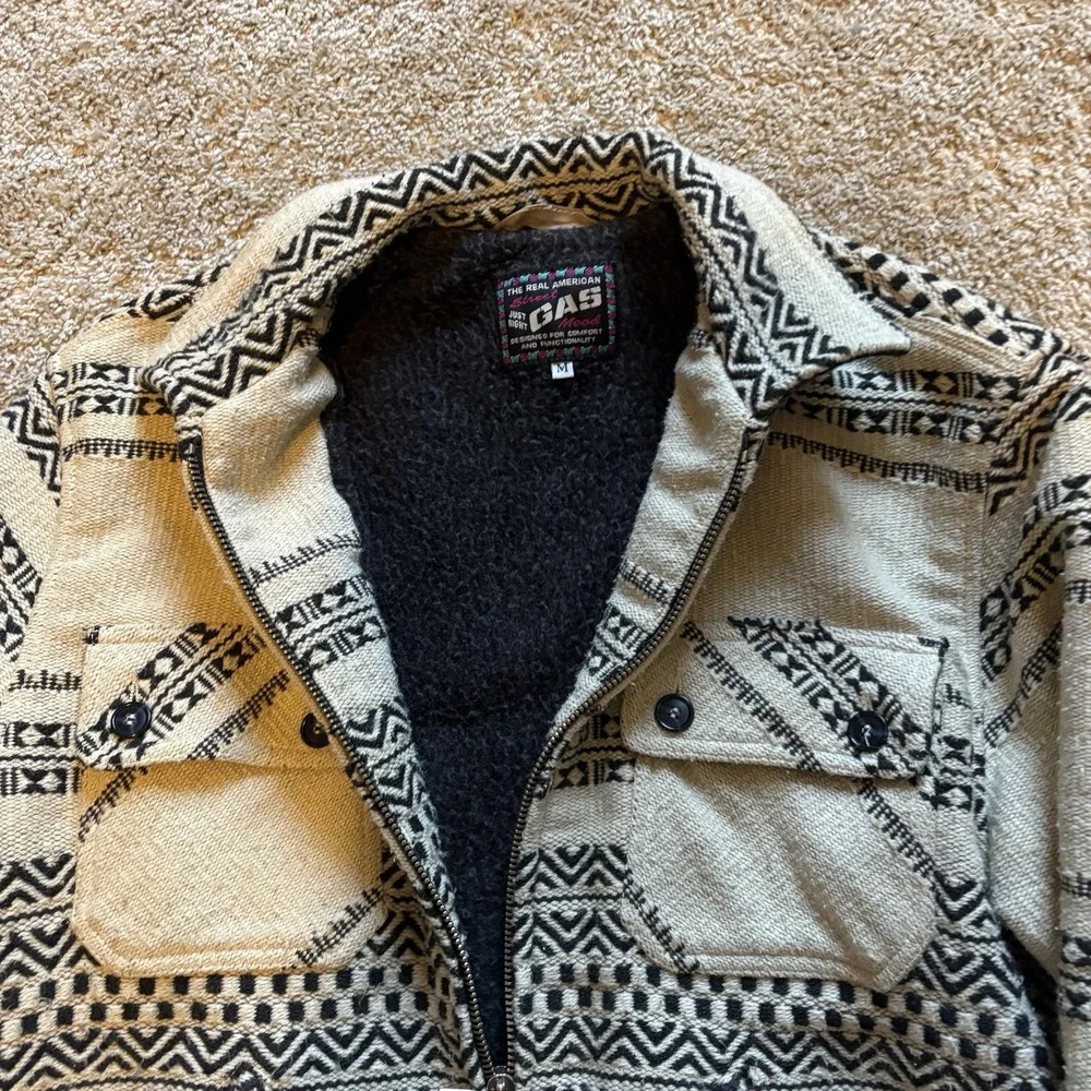 Vintage 90s Western Style Full Zip Jacket Mens Medium Blanket Lined‎ Wool Blend